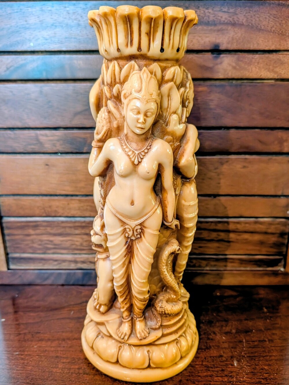 Carved Resin Goddess Sculpture Vase - Honey Brown